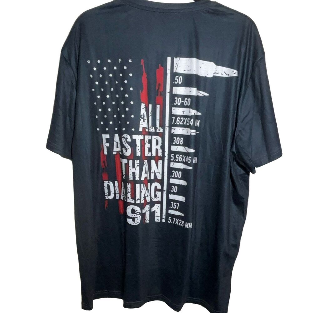 Ouku All Faster Than Dialing 911 T-Shirt Black 2XL Graphic Print Unisex